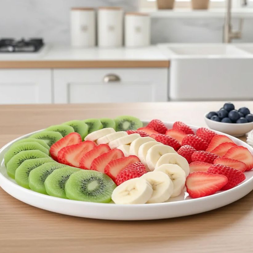 Photography Of Food - Symulowane plasterki owoców (truskawka, banan, kiwi),